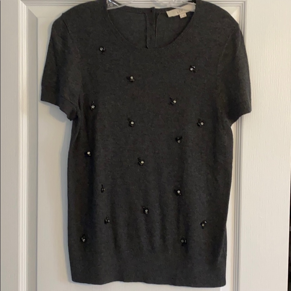 NWOT LOFT Jeweled Short Sleeve Sweater - size Med.